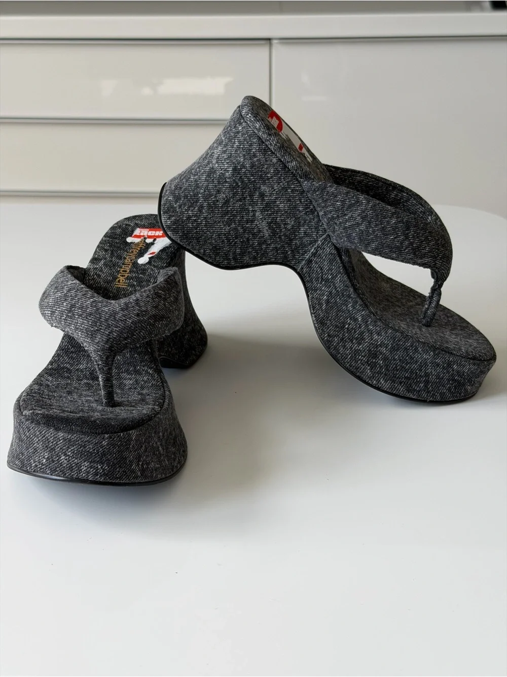 Jeffrey Campbell Drippin Platform Flip Flops Sandals in Black Denim - 6